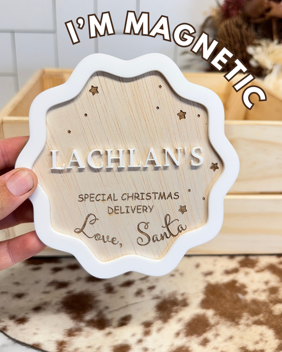 Personalised Magnetic Christmas Eve Box / Santa Delivery Crate – Wooden Gift Box