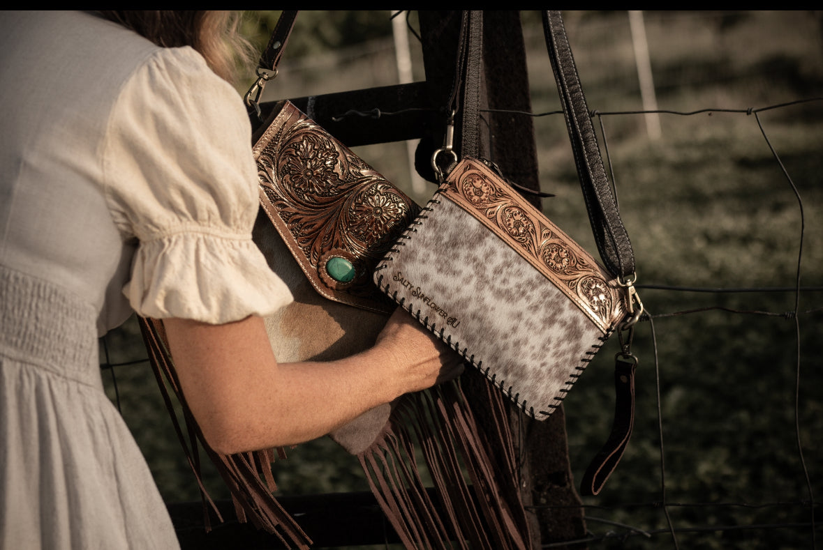 Bell - Tooled Leather Shoulder Bag & Clutch