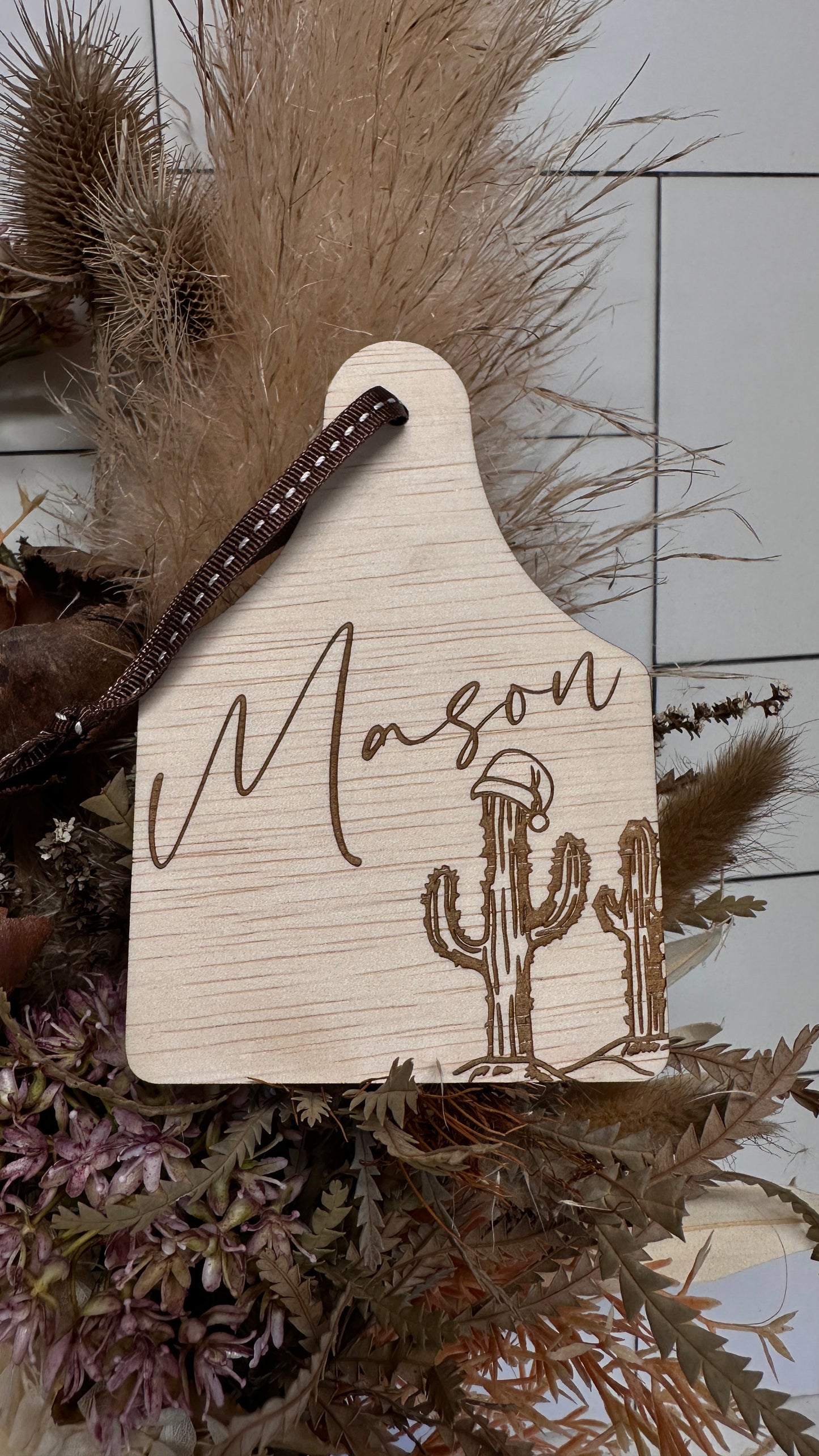 Cactus cattle tag - western Christmas ornament