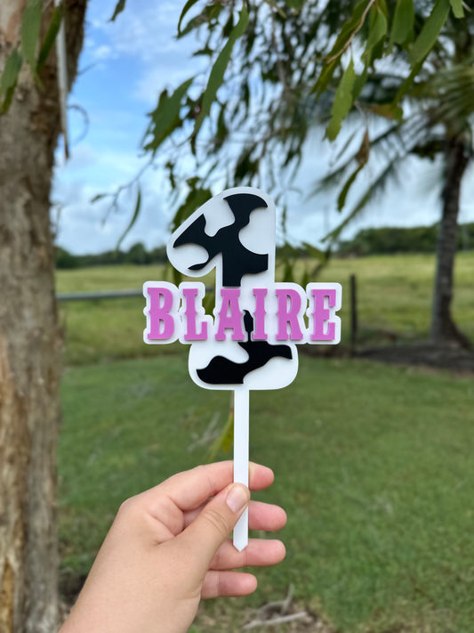 Cow Print Cake Topper |Personlised Name