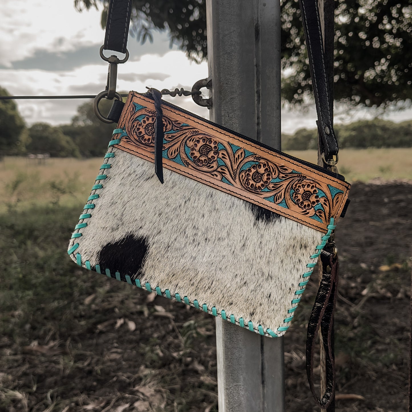 Bell - Tooled Leather Shoulder Bag & Clutch