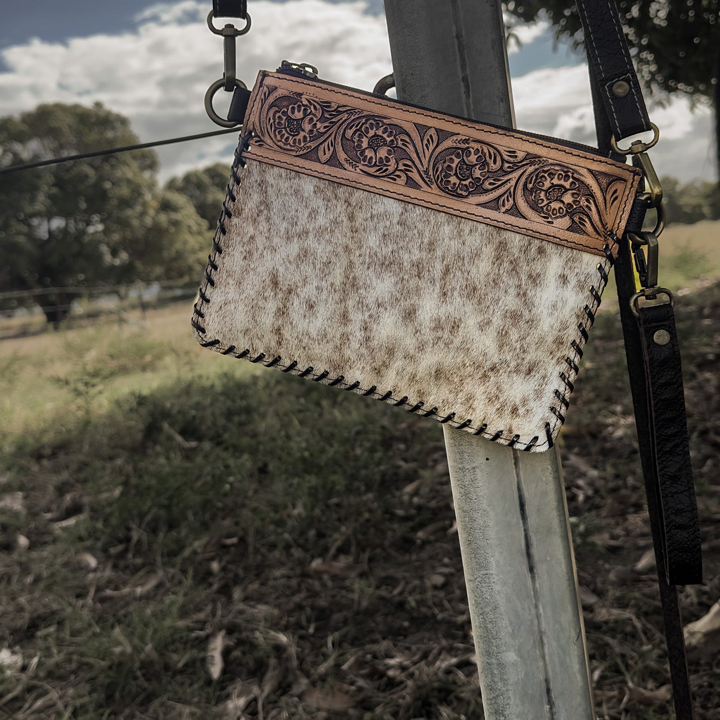 Bell - Tooled Leather Shoulder Bag & Clutch