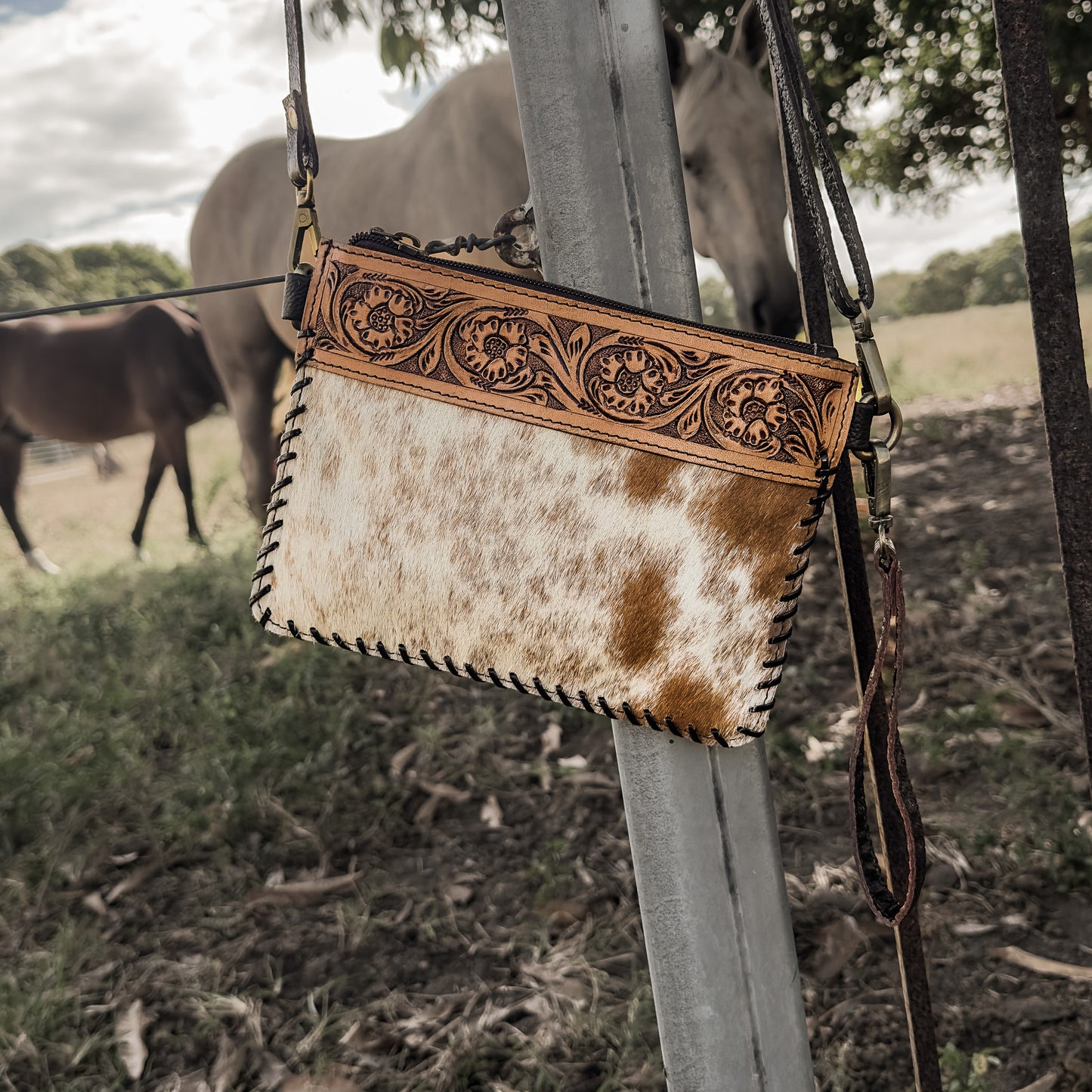 Bell - Tooled Leather Shoulder Bag & Clutch