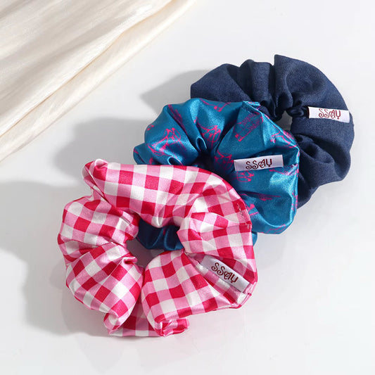 Western Pattern/ Gingham / Denim Look - Scrunchie 3 pack