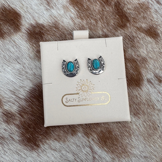Horseshoe earring -Sterling Silver, Genuine Turquoise Stone Earrings