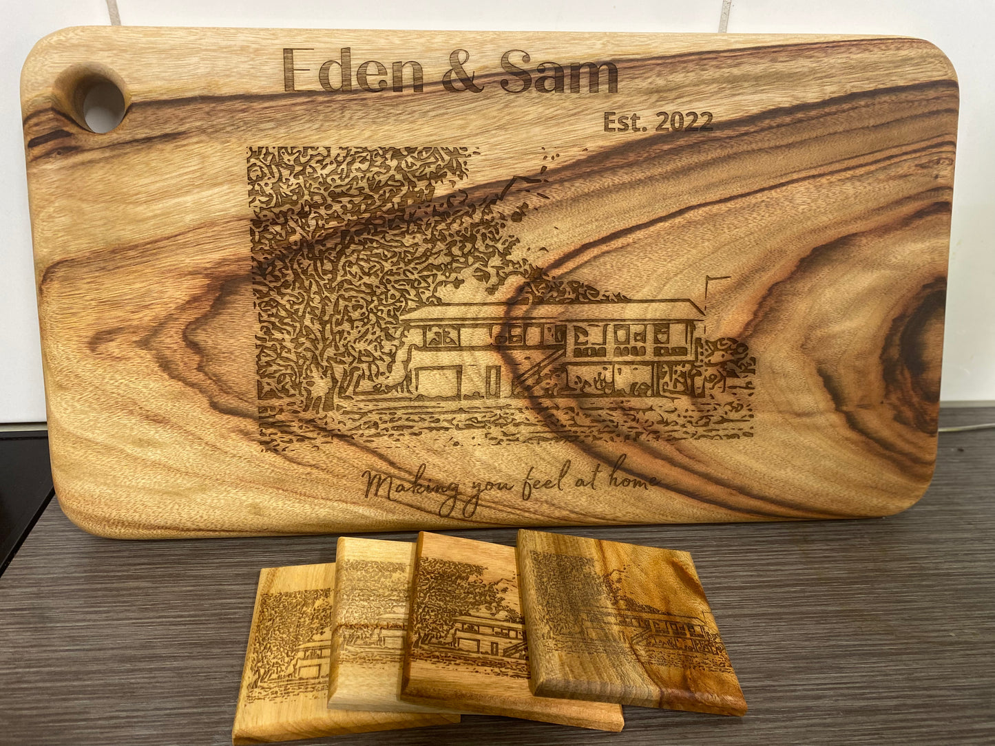 Custom Engraved Wooden Coaster | Set Of 4 gift pack