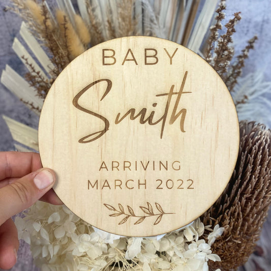 Pregnancy Announcement Disc | Personalised Wooden Disc